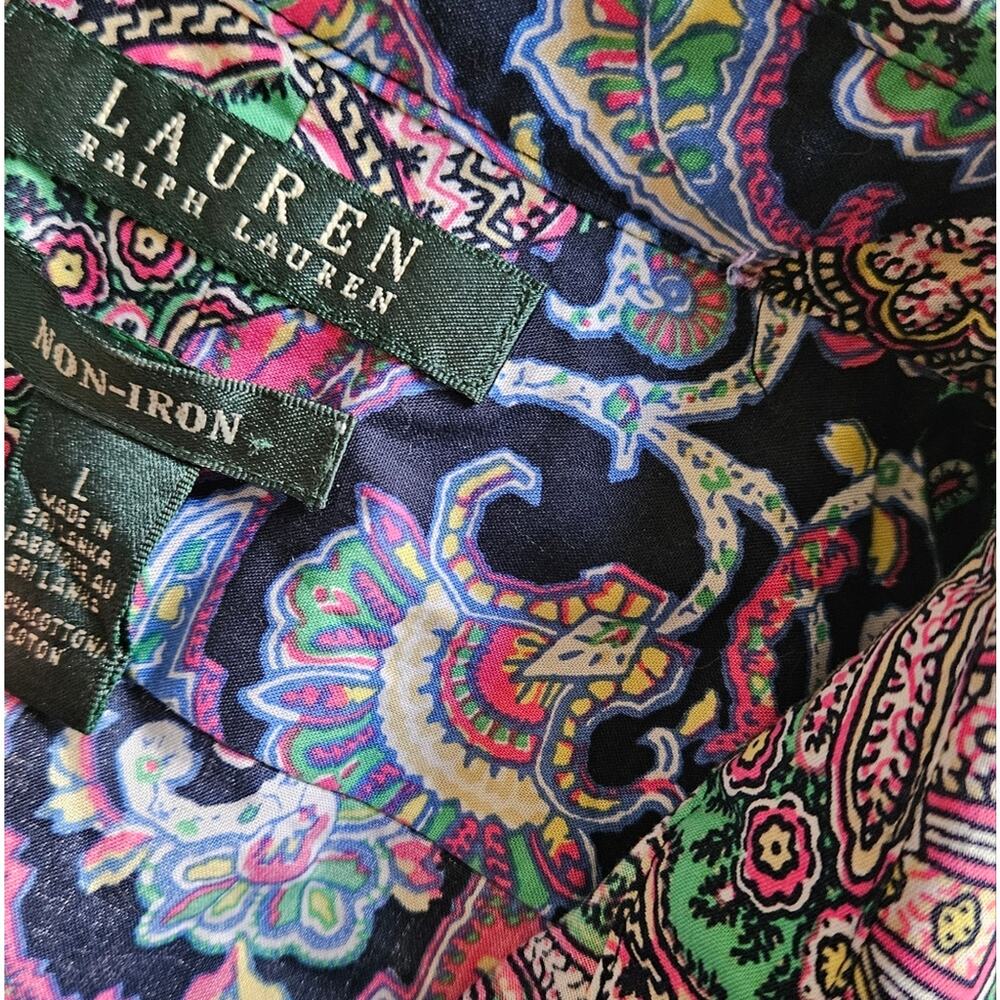 Lauren Ralph Lauren Women Large Paisley Patchwork Button Down Shirt Navy Pink - Picture 10 of 11